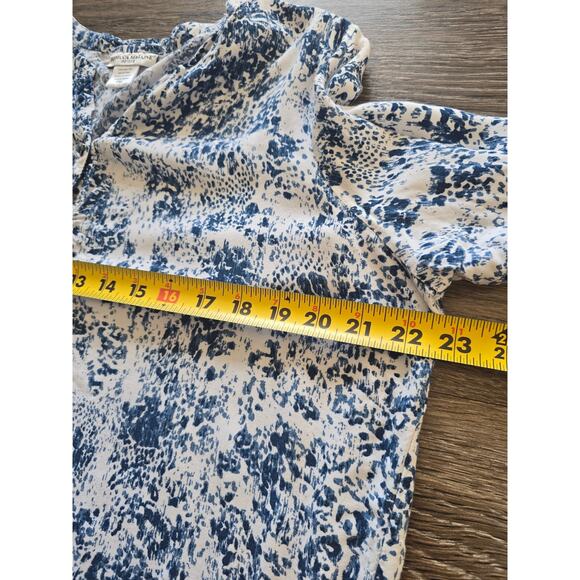 Rebecca Malone Petite Boho Blouse Blue White Border Print Rayon Top Size PXL - Picture 8 of 8